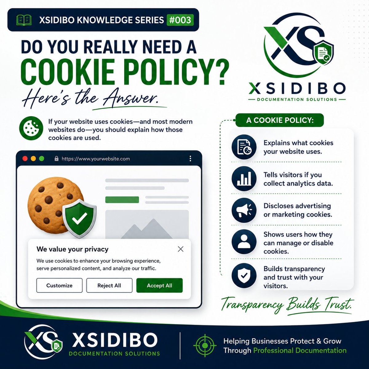 xsidibo's tweet photo. 📘 XSIDIBO Knowledge Series #003

Do you really need a Cookie Policy?

Short answer:

If your website uses cookies... probably yes.

🧵👇 https://t.co/pGV872Ulev