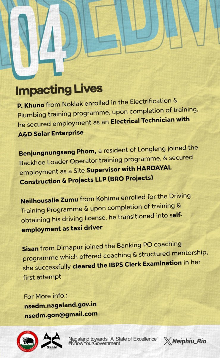 Neiphiu_Rio's tweet photo. On World Youth Skills Day, we celebrate every young person striving to build a better future. In Nagaland, we are strengthening the skills ecosystem, promoting entrepreneurship, and creating sustainable livelihood opportunities through @NSEDMOfficial.
#KnowYourGovernment https://t.co/suzQbBYTC8