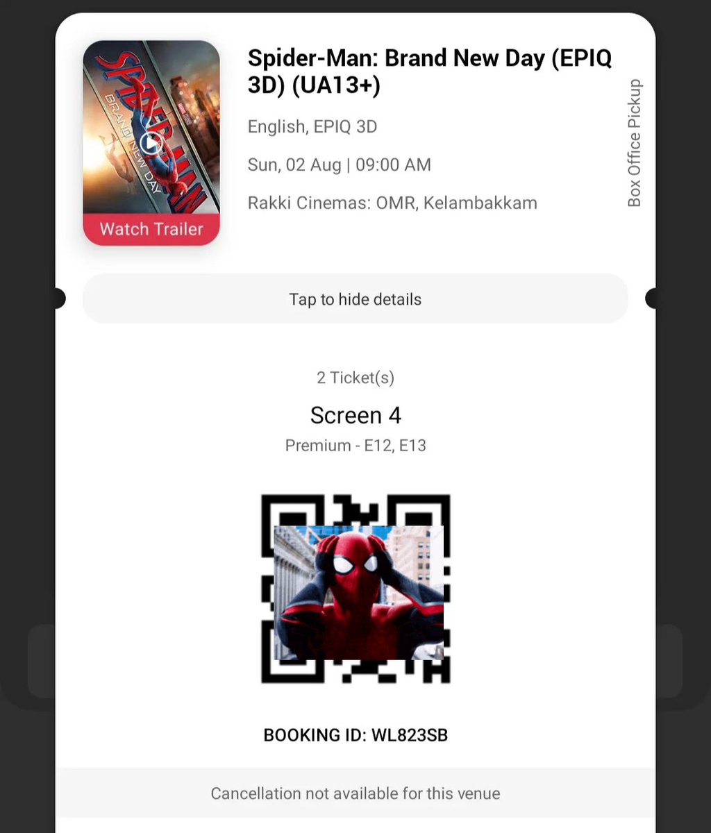 AlthafAzzu's tweet photo. My brother asked me to take him to best Theatre to watch SpiderMan BND and I have decided to take him to EPIQ Screen. Travelling from Nellore to Chennai more that 220kms just to watch Spider-Man in EPIQ screen 
#SpiderManInEPIQ #EPIQBookAndSwing 
@epiqcinema @SonyPicsIndia https://t.co/GDeQ9nxrWl
