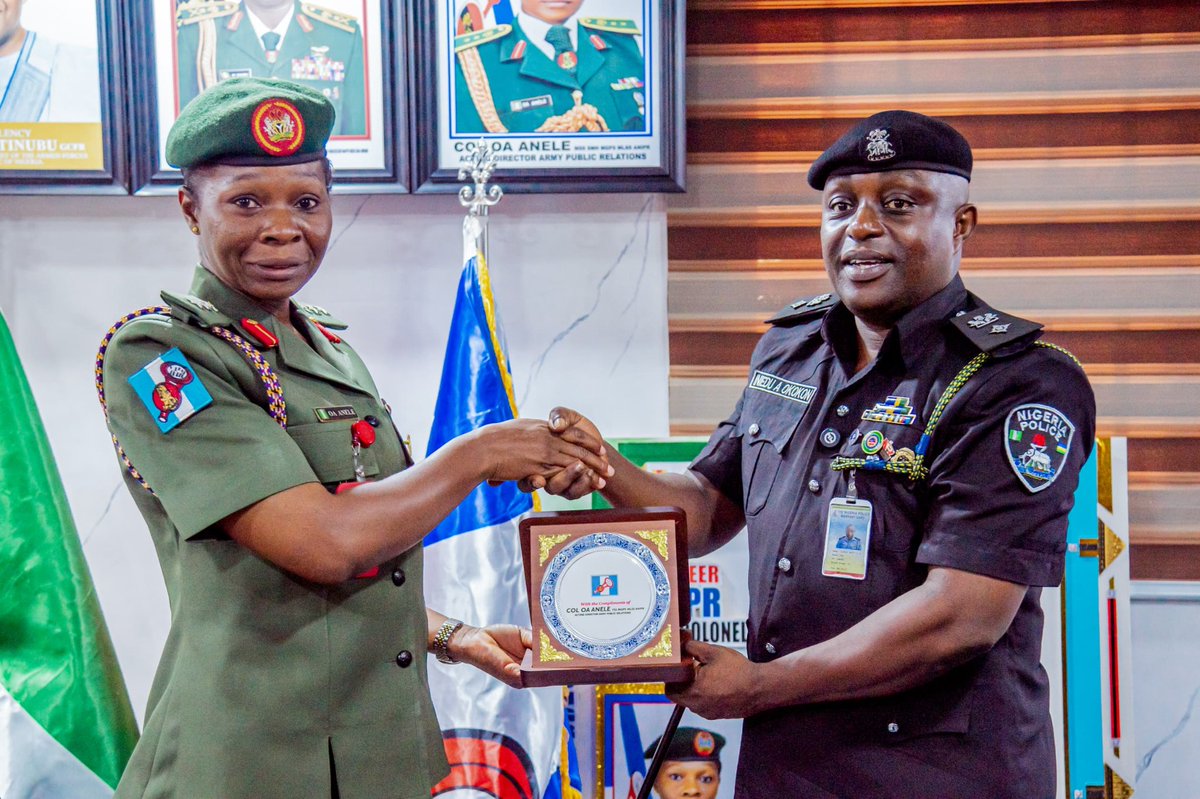 CspIniedu's tweet photo. Pursuant to the strategic directives of the Inspector-General of Police, IGP Olatunji Rilwan Disu, psc(+), NPM @TunjiDisu1 , I undertook a familiarisation engagement with the Director of Army Public Relations. I was received with the utmost professional courtesy by the Director, Colonel Appolonia Anele.

This operational interface constituted a force-multiplying platform to harden the interoperability framework between the Nigeria Police Force and the Nigerian Army. Our deliberations zeroed in on real-time intelligence fusion, synchronised strategic communications, kinetic and non-kinetic public information operations and the unyielding defence of our national territorial integrity and internal security architecture.

I wish to place on record my profound appreciation for the warm reception and the robust, outcome-driven dialogue that underscored our shared resolve to operationalize seamless joint-tasking, de-confliction protocols, and unified command structures in the relentless pursuit of peace, order, and the rule of law across the Federal Republic of Nigeria.

#CitizensAreTheBoss #PoliceIsYourFriend