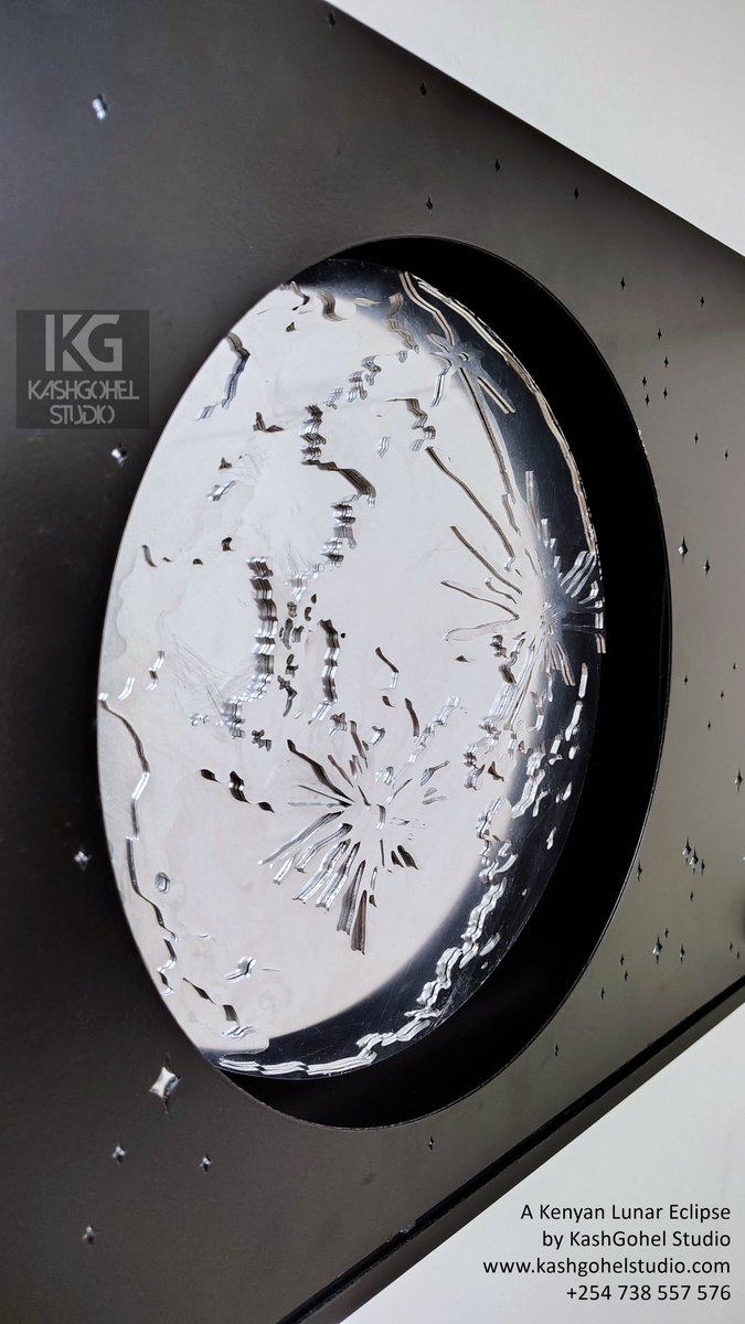 kashgohel's tweet photo. Kind reminder that my 'Kenyan Lunar Eclipse' artwork is still up for grabs. 100x40cm of beautifully silver Aluminium in a backdrop of the night sky as seen from Nairobi.  

Price 64k. Whatsapp 0738557576 if interested. 😊
More artpieces &amp; products on https://t.co/E3sVqnB8pX https://t.co/qAthNEoSii