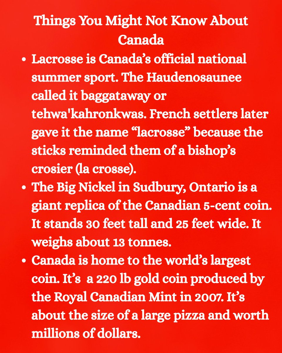 jgmacleodauthor's tweet photo. Things You Might Not Know About Canada
https://t.co/RAhzbla7D4
#Canada #Canadian #IAmCanadian #FunFacts #Canadiana #Ontario #Sudbury #Lacrosse #Trivia #writerslife #momlife #July #coins #mining #sports #money #summervibes https://t.co/EiFDn56Xv4