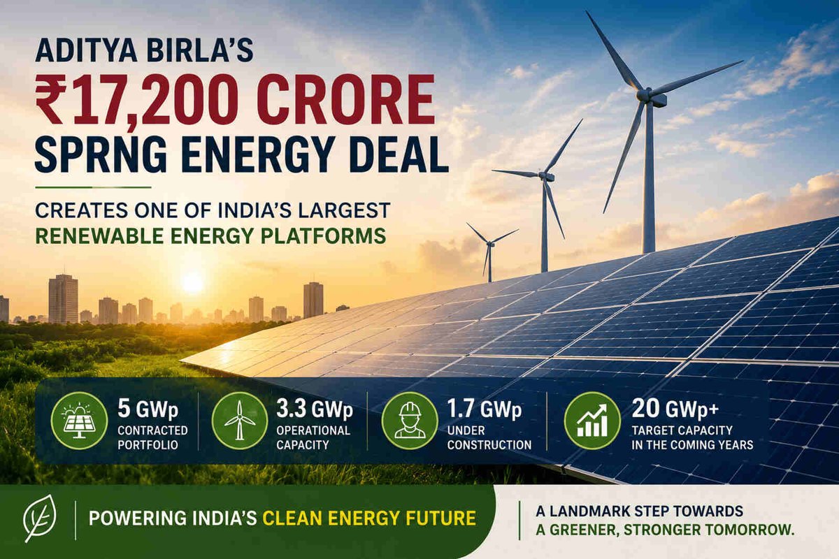 Webnewsadd's tweet photo. This isn't just another acquisition.
It's a deal that could redefine how India's renewable energy sector evolves over the next decade.
Why is everyone talking about Aditya Birla's ₹17,200 crore #SprngEnergy #acquisition?
Tap to read: https://t.co/OPrFBYWJHd
#AdityaBirla https://t.co/KSzvOvIl7T