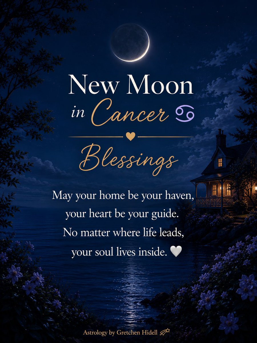AstroUpdate's tweet photo. The Cancer New Moon 🌑 reminds us that home isn’t just a place… it’s a feeling. 💙🦀

Honor your feelings, trust your intuition, and plant the seeds for a beautiful new beginning. 🌙✨

#CancerNewMoon #Astrology #Healing #NewMoon https://t.co/drz2OfNlwk