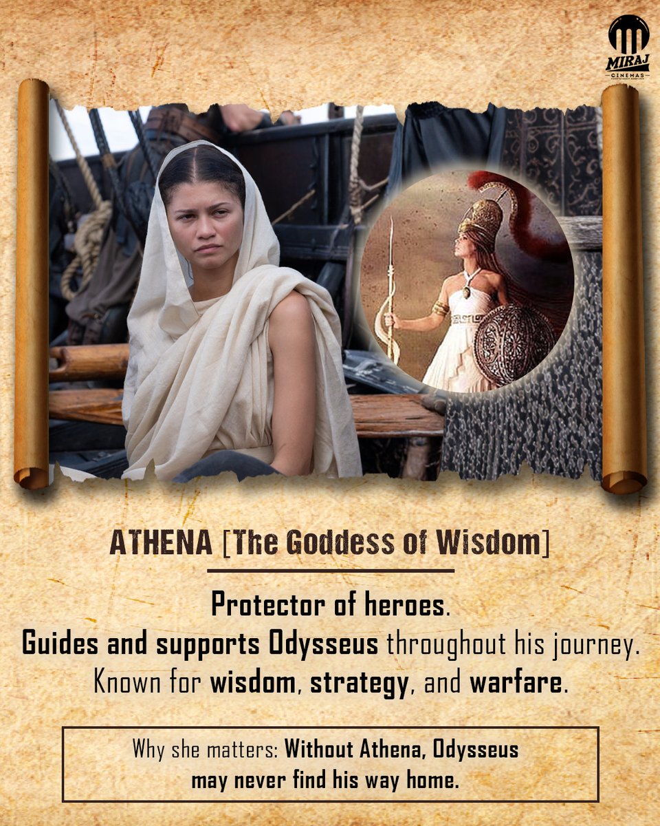 MirajCinemas's tweet photo. Athena, mysterious Circe, and the terrifying Cyclops. Get to know the faces behind the myth before the adventure unfolds.
#TheOdyssey is releasing on 17th July at #MirajCinemas.
Booking link: https://t.co/niVUo6MXPv
.
.
.
#HollywoodEpic #GreekMythology #EpicAdventure https://t.co/xOuj7KIJoR