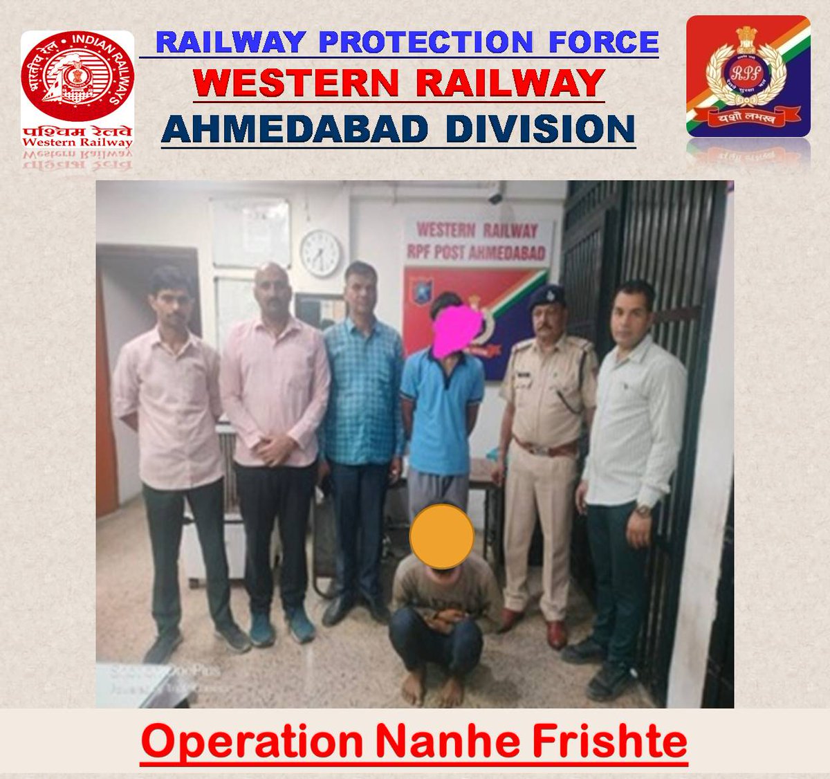 rpfwradi's tweet photo. On 14.07.2026 the RPF CPDS team at ADI rescued missing minor Tarun, who was lured by Niranjan with a false promise of a carpenter job in Rajkot. As a missing FIR was reg. at Narnaul City PoliceHaryana, both were handed over to GRP for legal action @rpfwr1 @RPF_INDIA @WesternRly https://t.co/wBPj5Ho7Kq