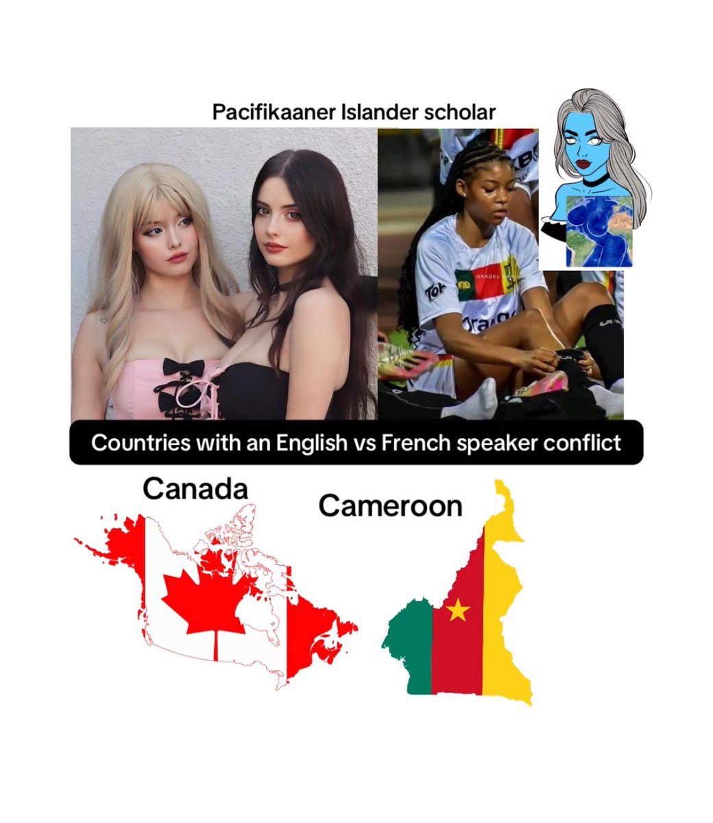 pacifikaaner's tweet photo. Countries with an English vs French speaker conflict #history #geography #map #maps #mapper #mapping #cartography #fact #facts #interestingfacts #interesting #fyp #meme #memes #dankmemes #dailymemes https://t.co/3cA3GCTLHf