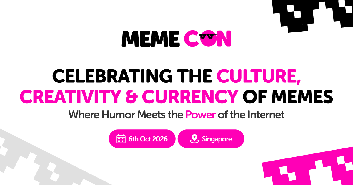 blockweeks's tweet photo. Meme culture meets Web3 in Singapore 🔥 Meme-Con brings together creators, communities, traders and innovators for an evening of conversations, networking and collaboration.

📍 Singapore | 📅 6 Oct 2026 | ⏰ 5–10 PM
🌐 https://t.co/7yZktHNjYW
#MemeCon #Web3 #Singapore https://t.co/bKct2cF5lr