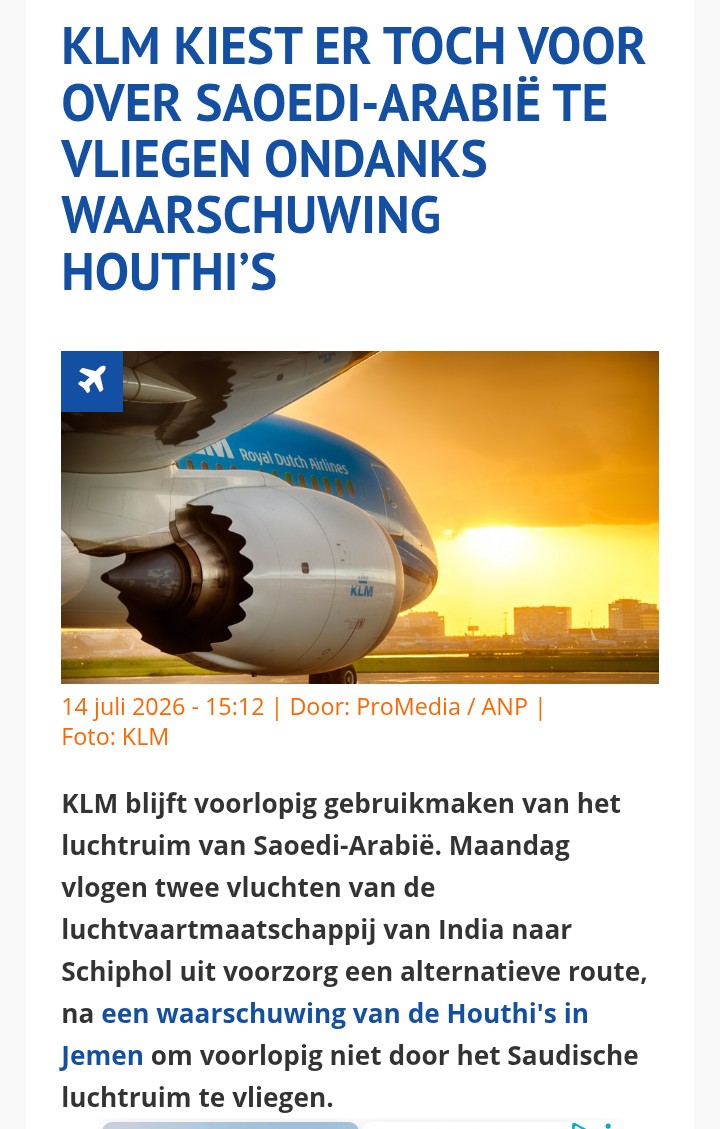 Cor10792734's tweet photo. WTF❗
KLM is Knetter gestoord, ze doen echt alles voor de poen Waarschuwing negeren en klanten in levensgevaar brengen. Zijn ze de MH17 vergeten?
Ongelooflijk wat een idioot kutbedrijf!
#Houthies #Oorlog #ramp #gestoord
#allesvoorgeld #KLMsucks ❌✈️❌
✈️💥
https://t.co/DhvE8JfbJU https://t.co/x566KLYXTv