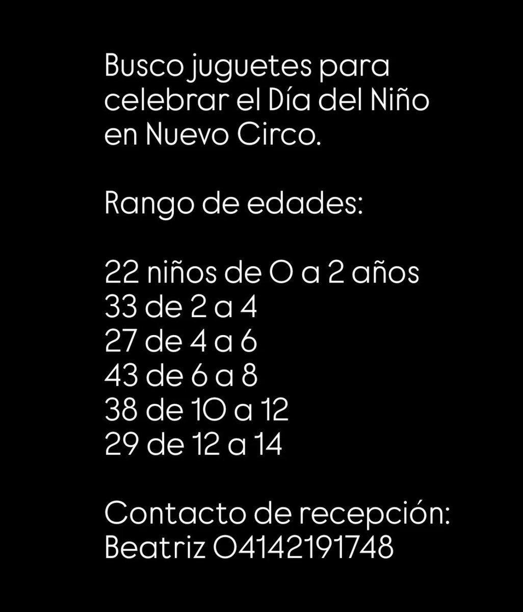 arantxalopezc's tweet photo. Una amiga está buscando juguetes para celebrar el Día del Niño en Nuevo Circo, datos y contacto: https://t.co/DevJWzrei8