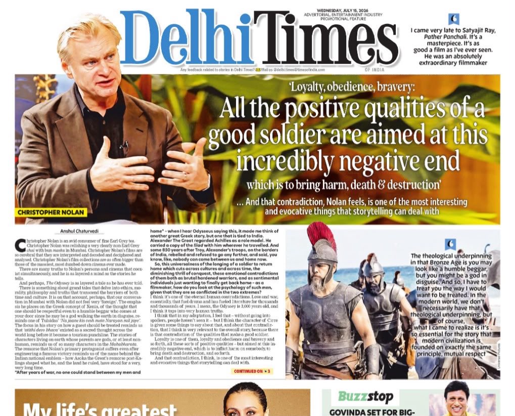 iamNamitaJoshi's tweet photo. It's rare to see an interviewer push a mind like Nolan's into actual introspection. Getting a creator of his stature to genuinely pause and say 'that's a very tough question' is a massive win. An absolute masterclass in cultural journalism by @AnshulChaturvdi 
In today’s TOI https://t.co/0e9iu5jKUB