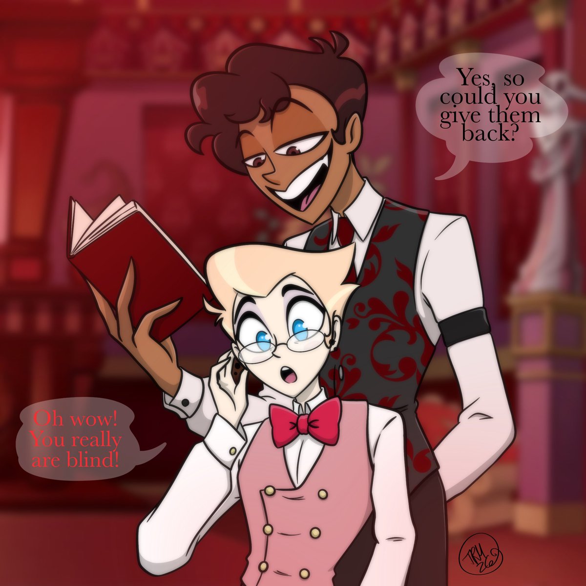 DesignsTrh's tweet photo. Inspired by my 12yo trying on my glasses and telling me this lol

#HazbinHotel #RadioApple #HazbinHotelLucifer #HazbinHotelAlastor #LuciferMorningstar #Alastor #HazbinHotelFanart #fyp #fypシ゚ https://t.co/pH7ommmBSp