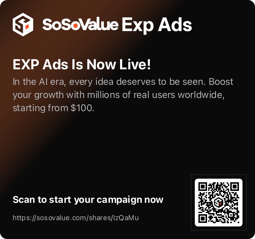 LayKanitha's tweet photo. 🔥 Ready to amplify your project? > SoSoValue EXP Ads is now live! Get your ideas in front of millions of real, global users.
✨ Campaigns start at just $100. 📲 Scan the QR code in the image or click here to start: https://t.co/gUpiMq0kzT

#sosovalue https://t.co/JByjNw5C70