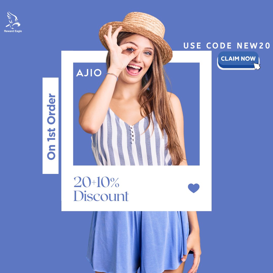 Reward_Eagle's tweet photo. First time shopping on AJIO?🛍️ Get a massive 20+10% DISCOUNT on your 1st order via Reward Eagle!

🎟️ Use Code: NEW20
🔗 Claim your discount here: 
https://t.co/pXfzRLVIL8

#Ajio #DealAlert #FashionLover https://t.co/wJvKJVZDxm