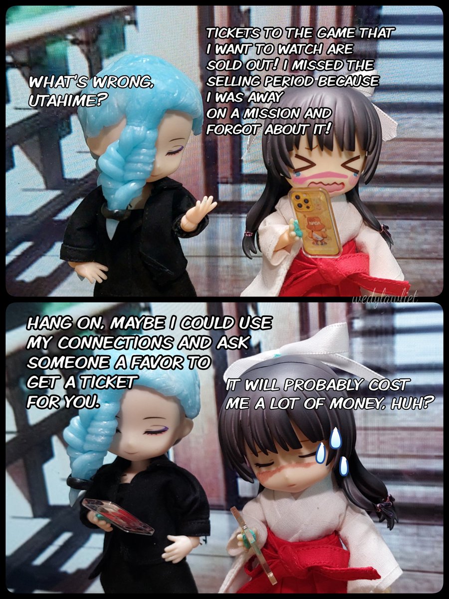 rinawashere's tweet photo. Day 3 of #GoUtaWeek2026
Favor

Mei Mei pretended to use her connections but actually told Satoru about Utahime's situation. He instantly made a way to get tickets, even if it cost a lot more this time -- he also had to pay Mei for the information she gave him!😅

@goutaweek #五歌 https://t.co/eExvCVJW6J