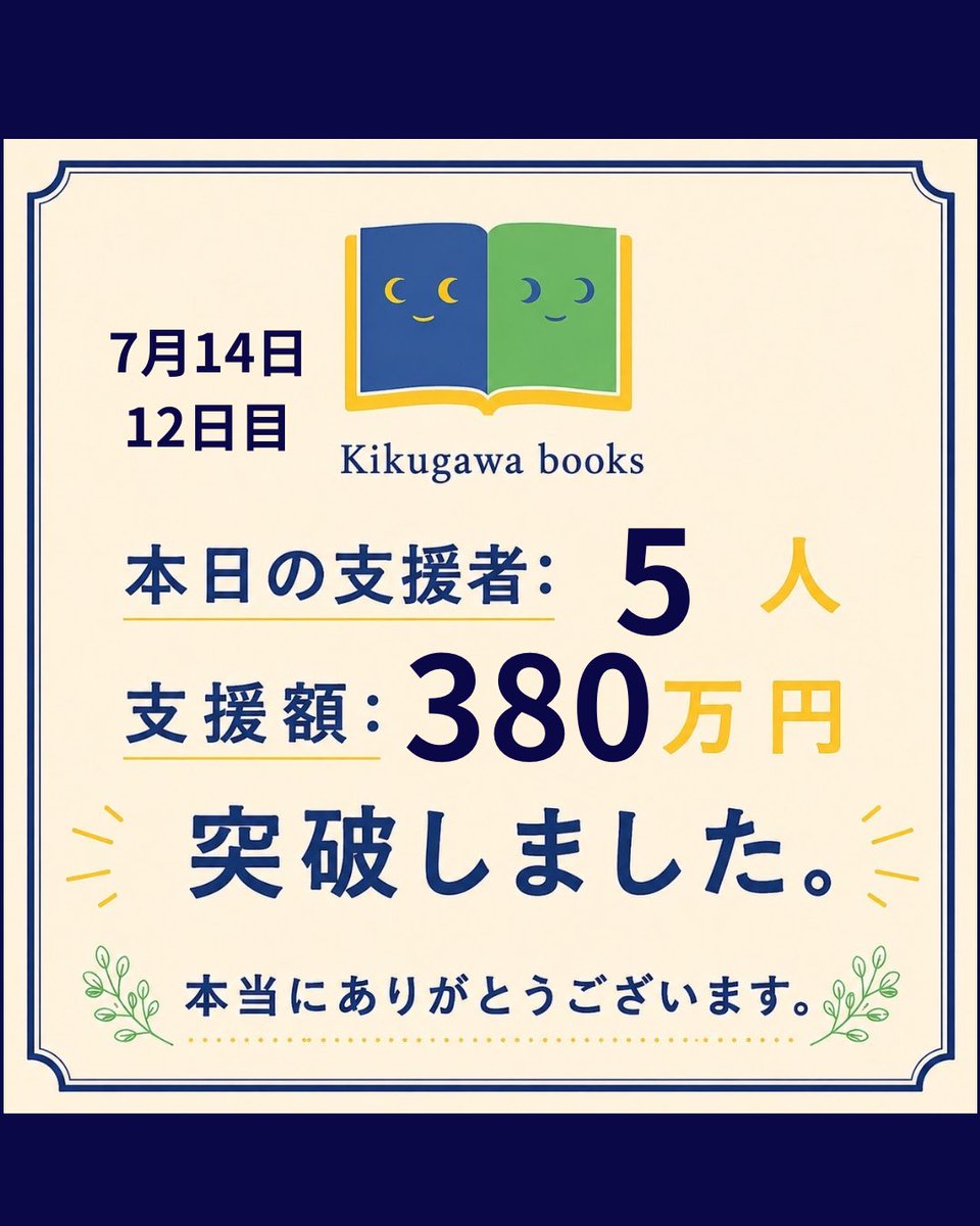 kikugawa_honya's tweet photo. 7月14日（12日目）
ご支援ありがとうございます！！

もう少しで400万だ！ https://t.co/t86AP6e6gQ