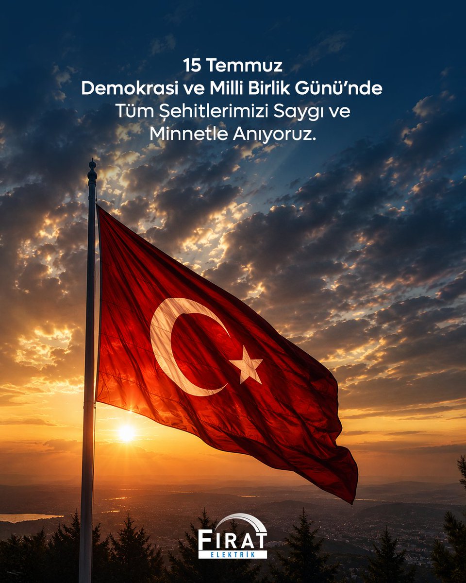 firatedas's tweet photo. 15 Temmuz Demokrasi ve Milli Birlik Günü’nde, milli birliğimiz ve demokrasimiz için mücadele veren tüm kahramanlarımızı saygı ve minnetle anıyoruz. 🇹🇷

#15Temmuz #DemokrasiVeMilliBirlikGünü https://t.co/33NgDY7Nir
