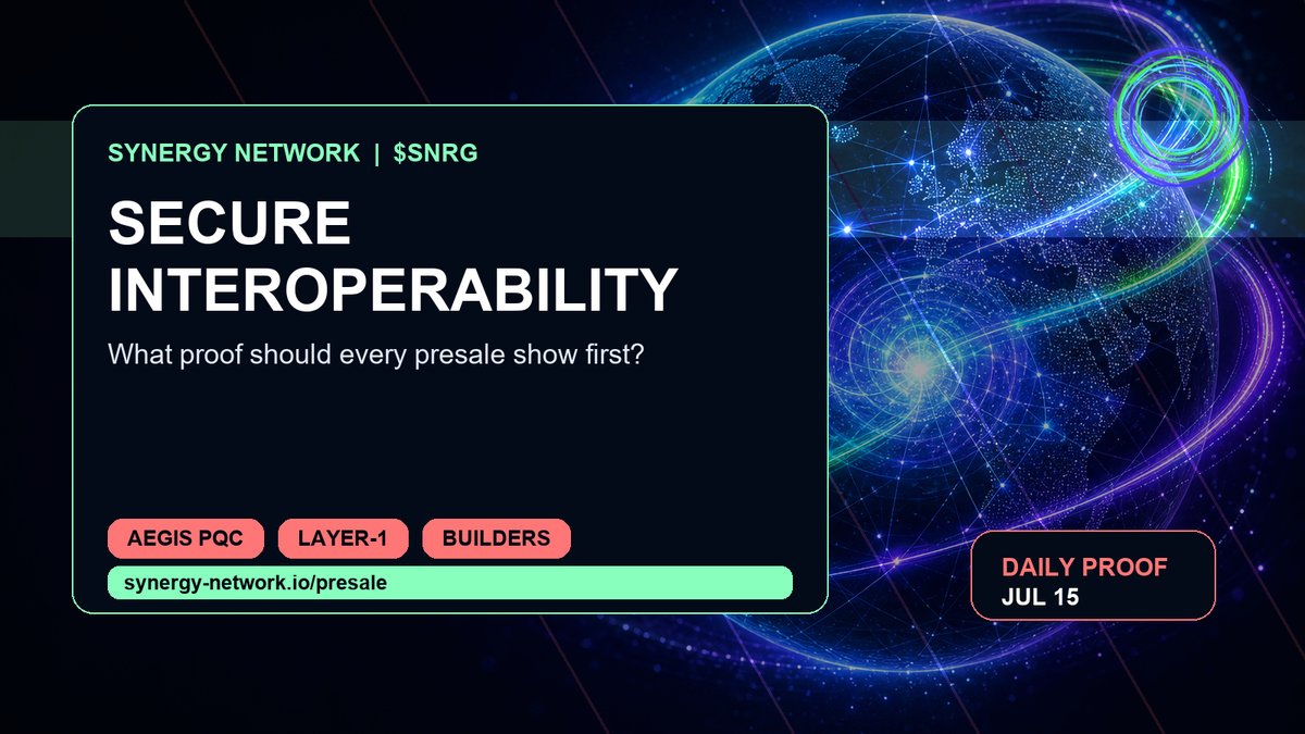 SynergyNetHQ's tweet photo. Proof > noise.

Synergy Network is building around audit visibility, public repos, testnet review and post-quantum security.

What proof should every presale show first?

https://t.co/xlrnu6GokH

#SynergyNetwork #SNRG #Presale #CryptoProject #NewBlockchain https://t.co/AHsvSiLywZ