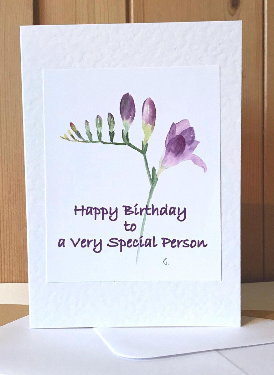 MormorJan's tweet photo. “Happy Birthday to a very Special Person” #earlybiz we all need an extra special card from time to time. This “made to order” personalised card is perfect for so many occasions 💜 https://t.co/1V92byRUWT #MHHSBD #SMILEtt23 #UKMakers #freesia #watercolour https://t.co/tOQ4wCliiq