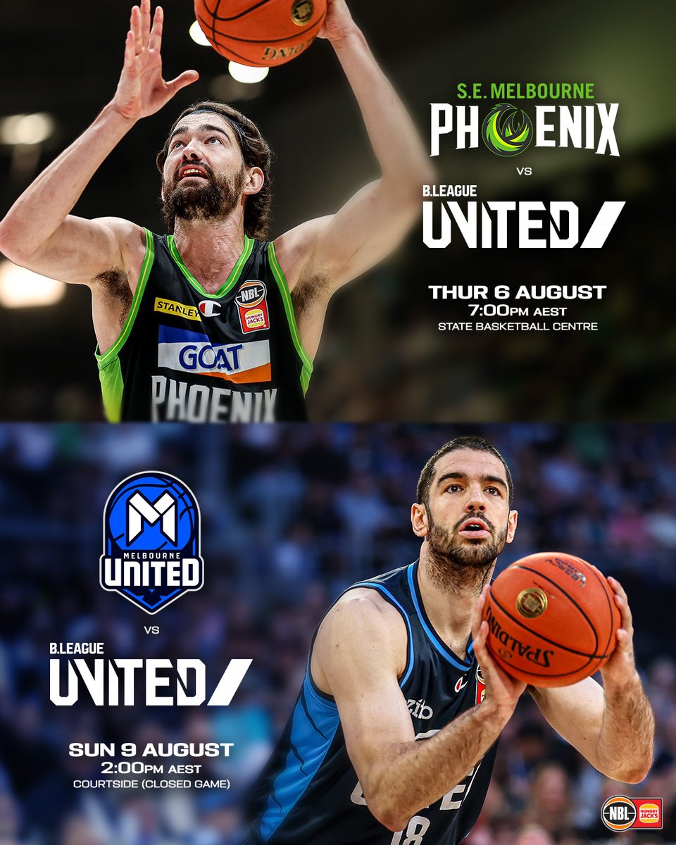 NBL's tweet photo. The NBL has announced that the @SEMelbPhoenix and @MelbUnited will each take on B.LEAGUE UNITED 💪

A select squad featuring some of the Japanese @B_LEAGUE's top talent, in a pair of pre-season games in Melbourne this August 👀

Read more: https://t.co/AzC5EwCzQ1 https://t.co/wpYkLcyOr8