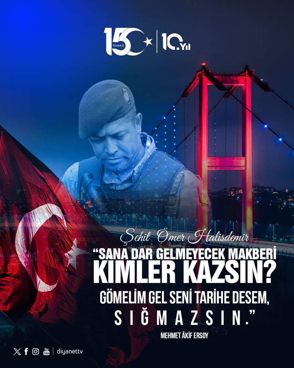 DiyanetTV's tweet photo. Vatan uğruna canını feda eden aziz şehitlerimizi rahmetle, kahraman gazilerimizi minnet ve şükranla yâd ediyoruz. 🇹🇷

“Sana dar gelmeyecek makberi kimler kazsın? Gömelim gel seni tarihe desem, sığmazsın."
Mehmet Âkif ERSOY

#15Temmuz 🇹🇷 https://t.co/EDHNmZnzhG