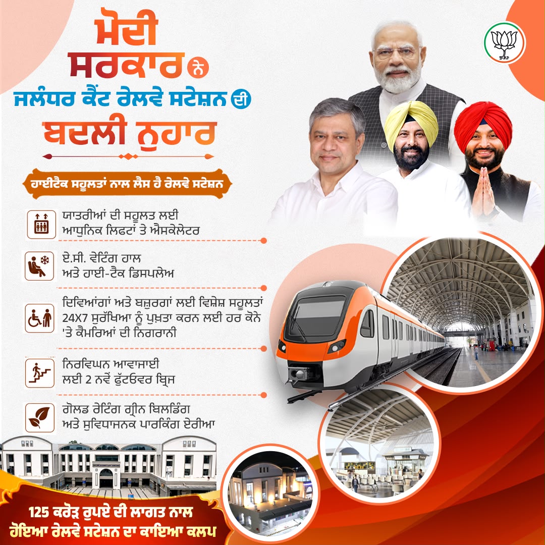 KewalDhillonPB's tweet photo. 17 ਜੁਲਾਈ ਨੂੰ ਪ੍ਰਧਾਨ ਮੰਤਰੀ ਸ਼੍ਰੀ ਨਰੇਂਦਰ ਮੋਦੀ ਜੀ ਪੰਜਾਬ ਆ ਰਹੇ ਹਨ। ਉਹ ਜਲੰਧਰ ਕੈਂਟ ਰੇਲਵੇ ਸਟੇਸ਼ਨ ਦਾ ਉਦਘਾਟਨ ਕਰਨਗੇ ਜਿਸ ਦੀ ਮੋਦੀ ਸਰਕਾਰ ਨੇ ਨੁਹਾਰ ਬਦਲ ਦਿੱਤੀ ਹੈ।

@narendramodi @AmitShah @NitinNabin @blsanthosh https://t.co/KfctmQMfmQ