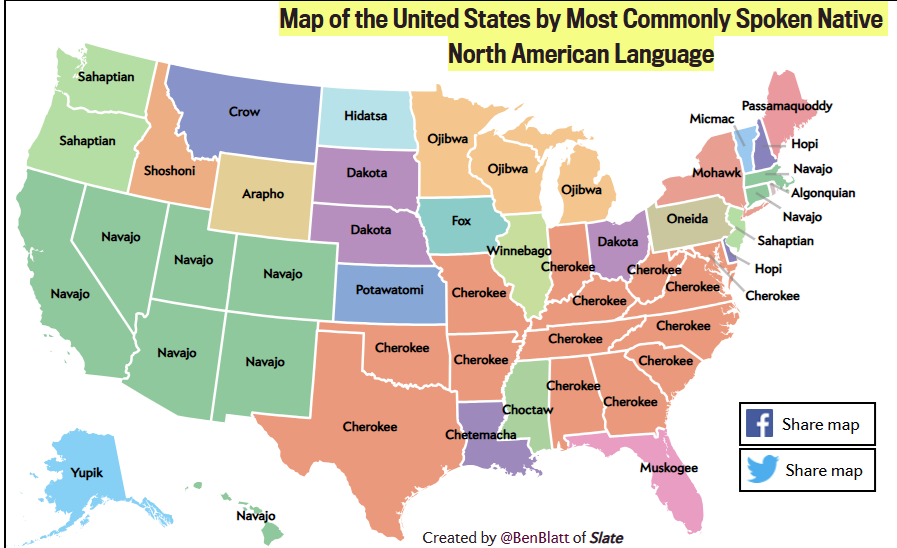 BrilliantMaps's tweet photo. Map of the United States by Most Commonly Spoken Native North American Language

Source: https://t.co/tRWhRxKbqk https://t.co/3rIRgRlcQe