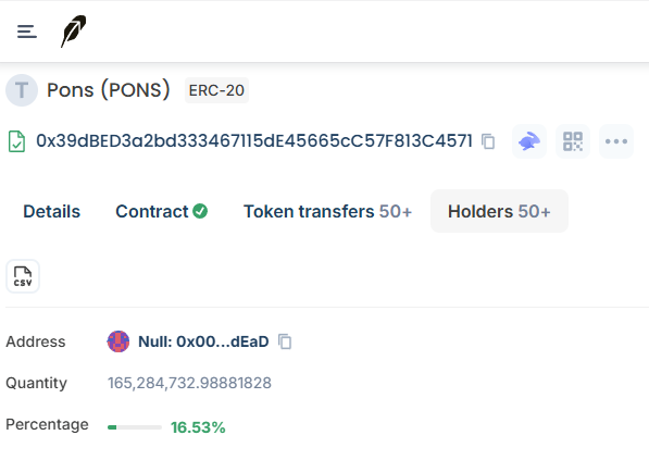 TheVortexDev's tweet photo. Robinhood community is making an impact.

16.53% of the $PONS supply has been burned in less than 24 hours. https://t.co/3Gzo2q6ETX
