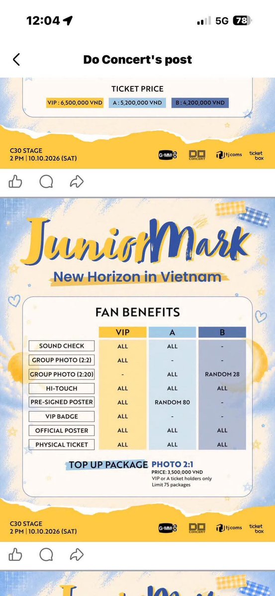 DungT425602's tweet photo. Có lẽ những điều mình sắp nói sẽ khiến một số người không hài lòng. Nếu vậy, mình xin lỗi trước. Mình không có ý công kích bất kỳ ai, nhưng mình thực sự quá buồn và không thể im lặng.

Các bạn thực sự nghĩ gì về người hâm mộ Việt Nam?

Có thể với các bạn, 5.200.000 VNĐ hay 6.500 THB không phải là số tiền lớn. Nhưng với rất nhiều người Việt Nam, đó là cả một khoản tiền phải tích góp rất lâu.

Vậy mà với 6.500 THB, người tham gia chỉ nhận được quyền lợi BNF 2:20. Trong khi đó, 5.000 THB (khoảng 4.200.000 VNĐ) lại chỉ được Random 2:20.

Điều đó khiến mình cảm thấy vô cùng bất công.

Chúng mình đã chờ đợi suốt một năm để JuniorMark đến Việt Nam. Trong cộng đồng fan có rất nhiều bạn là sinh viên mới ra trường hoặc người đi làm với mức lương chỉ khoảng 5–8 triệu đồng/tháng. Riêng 5,2 triệu đồng đã gần bằng, thậm chí với nhiều người là cả một tháng lương.

Đó không chỉ là tiền. Đó là sự cố gắng, là những ngày làm việc vất vả, là số tiền dành dụm rất lâu chỉ để có cơ hội được gặp thần tượng.

Mình thực sự rất đau lòng. Điều mình mong muốn không phải là đặc quyền, mà chỉ là một cơ chế hợp lý và công bằng hơn, để người hâm mộ Việt Nam cảm thấy sự cố gắng và tình yêu của mình được tôn trọng.

#JuniorMarkFMinVietnam
#JuniorMark #junniorrs #markjrtn
#GMMTV #TJCommunications #doconcert