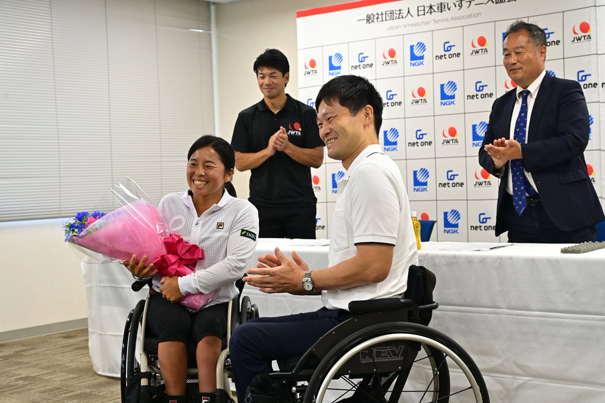 ／
#車いすテニス 上地選手＆国枝さんも登壇
記者会見の様子をレポート👀🔍
＼

先ほど、NTC競技別強化拠点施設指定を受けて
日本車いすテニス協会の記者会見が開かれました🎾

先日のウィンブルドン選手権での戦いを経て
生涯ゴールデンスラムを達成した🏆
#上地結衣 選手✨ https://t.co/
