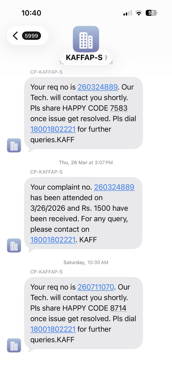 mohdpatel88's tweet photo. @kaffindia Service and IVR service is pathetic, tired of chasing for the techinician visit. It’s been more than 4 days and there is no response. https://t.co/NixAVX52ML