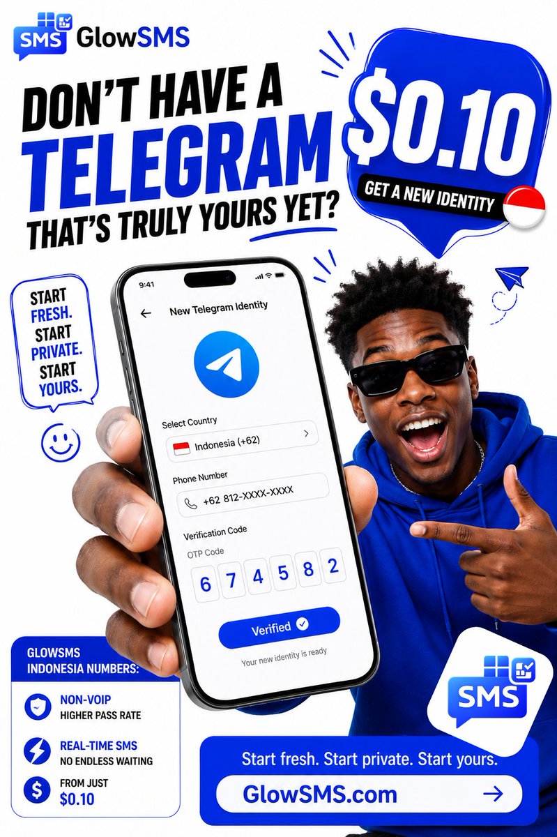 glowsms's tweet photo. Don't have a Telegram that's truly yours yet?
$0.10 — get a new identity 🇮🇩
GlowSMS Indonesia numbers:
· Non-VoIP — higher pass rate
· Real-time SMS — no endless waiting
· From just $0.10
Start fresh. Start private. Start yours.
#Telegram #Indonesia #TG #SMS #VirtualNumber https://t.co/QFzzNNCCUj