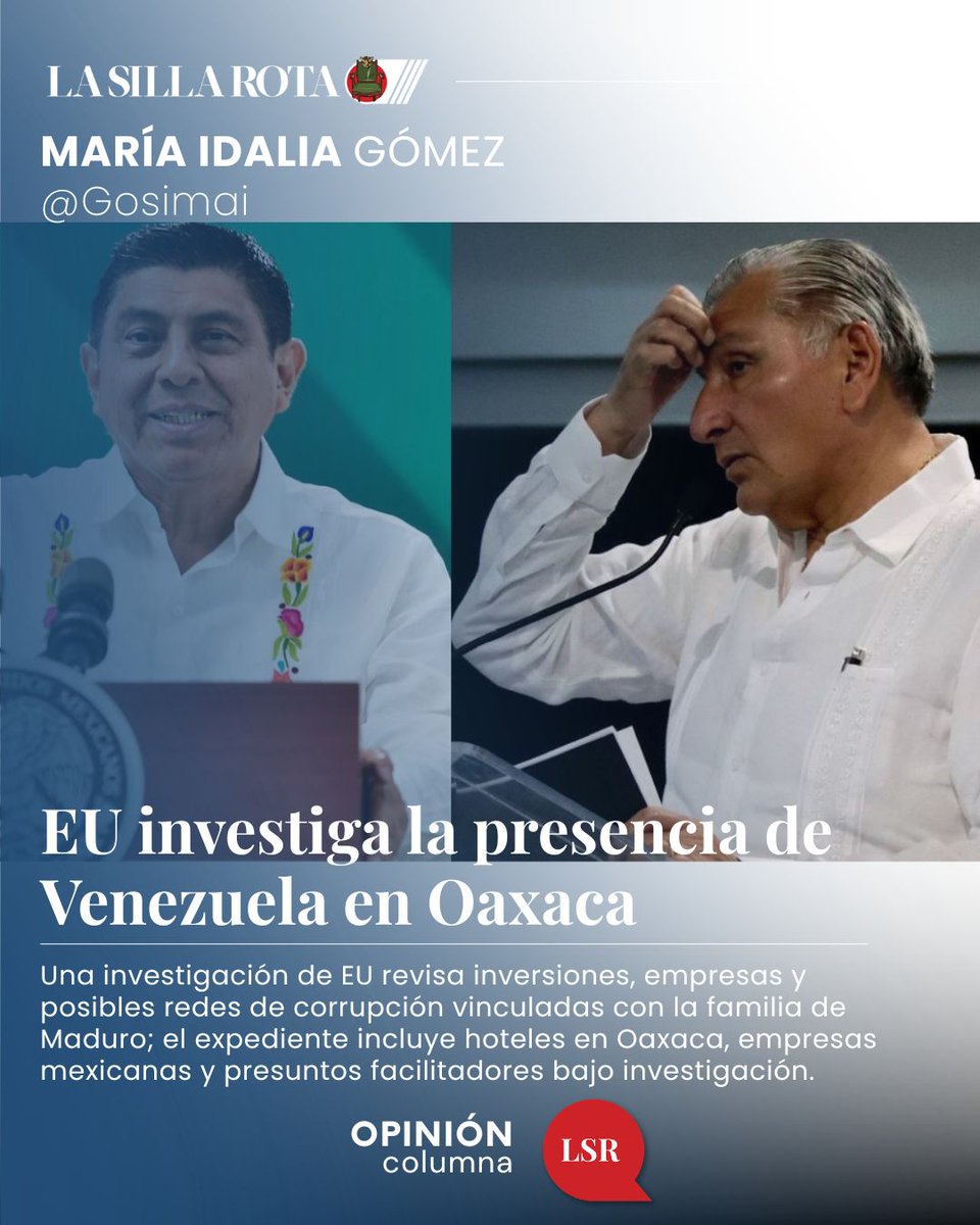Replica_Tweets's tweet photo. 🥷🥷Que mello, un artículo de la #SillaRota aborda nexos delictivos de #Venezuela con #Oaxaca, agregando a @salomonj y un personaje de la #costa amigo de la candidata @saymiPinedav. No es casual que hoy el gober paso sus actividades a esa región
Piensa mal y acertarás 🤡🤡 https://t.co/X5ot7sBoRH