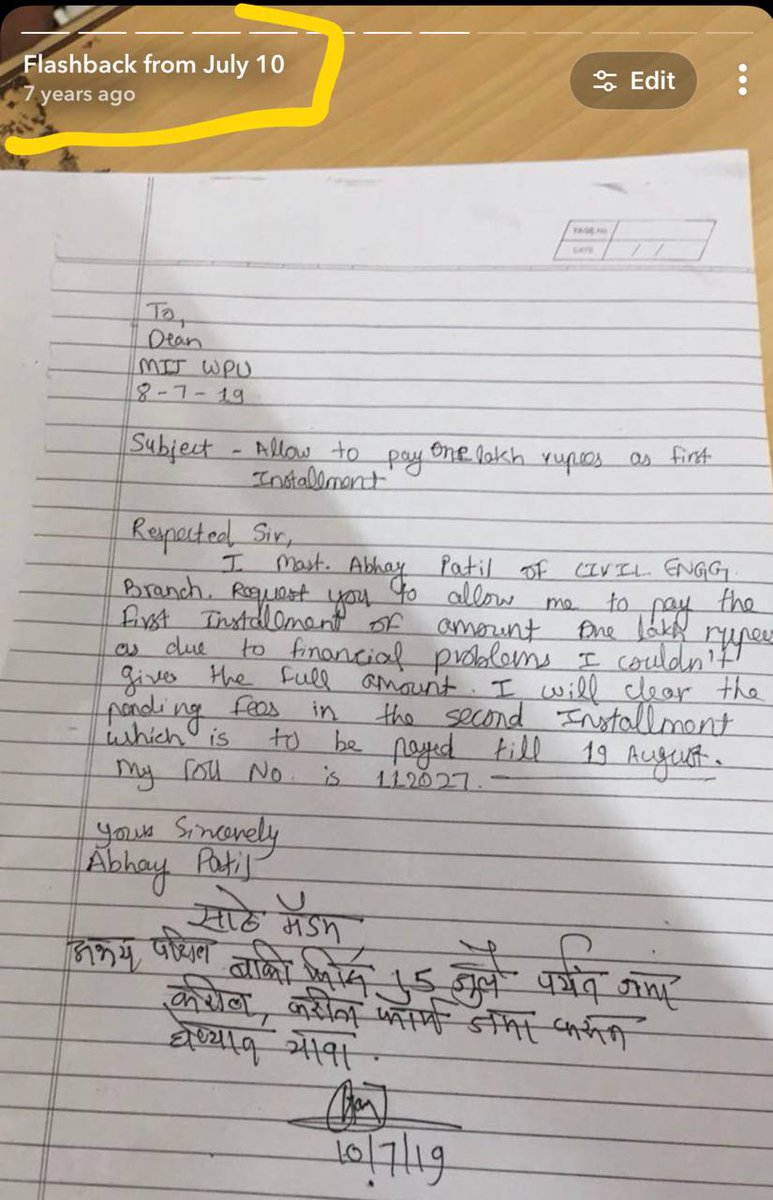 theparadiselive's tweet photo. Found this in my Snap memories from 7 years ago (2019).

I couldn’t pay my fees on time, so I had to write a letter just to take my exams. Time changes, keep hustling! https://t.co/ObkEkqbcXP