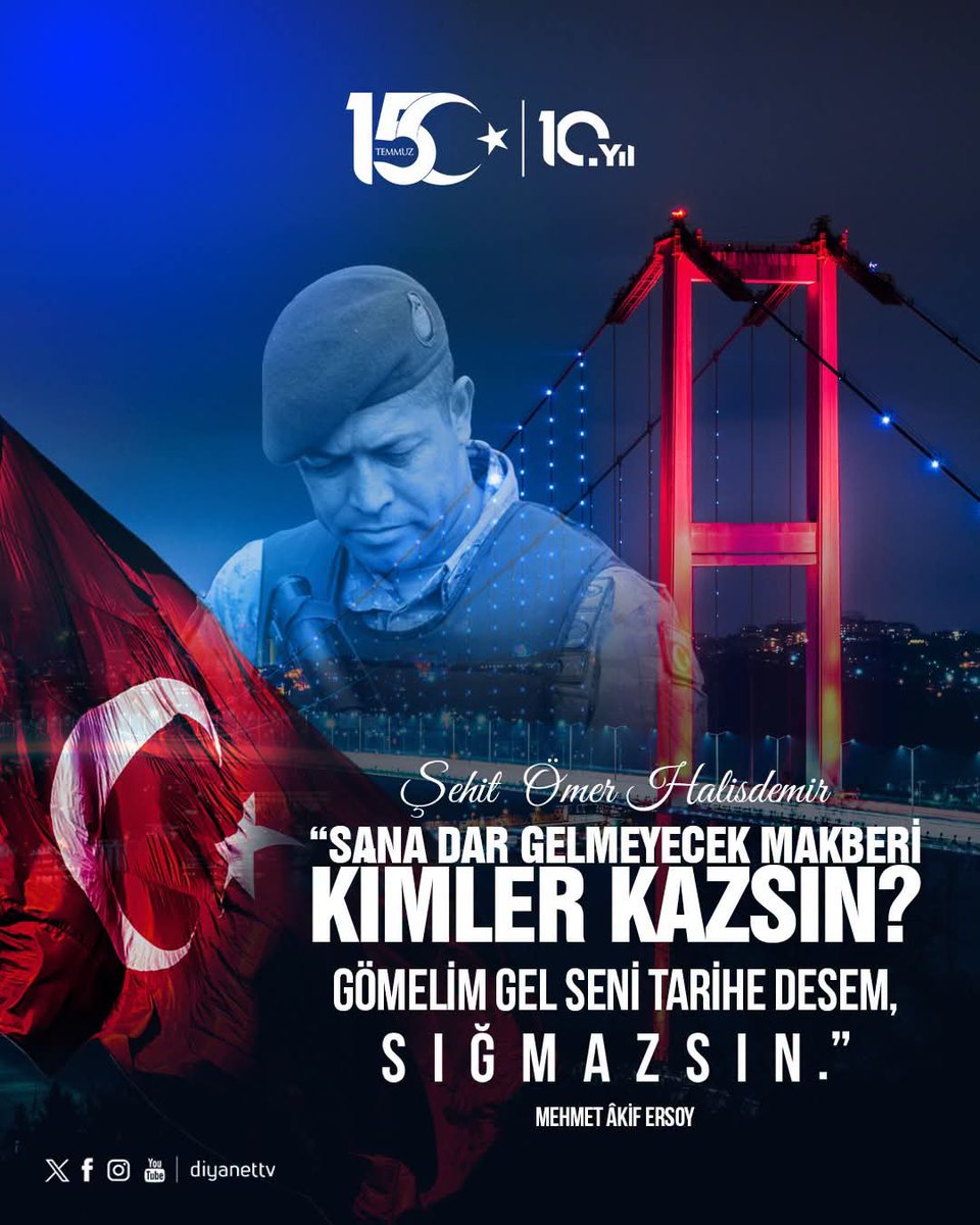 YilmazGuney36's tweet photo. Vatan uğruna canını feda eden aziz şehitlerimizi rahmetle, kahraman gazilerimizi minnet ve şükranla yâd ediyoruz. 🇹🇷

“Sana dar gelmeyecek makberi kimler kazsın? Gömelim gel seni tarihe desem, sığmazsın."

(Mehmet Âkif ERSOY)
#15Temmuz 🇹🇷 |#ÖmerHalisDemir https://t.co/juvb6bTGbo