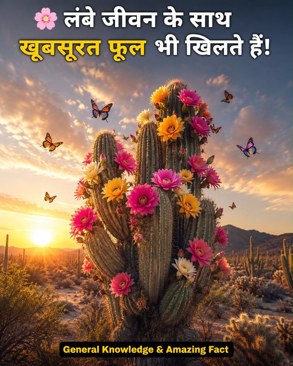 genknowfact23's tweet photo. कुछ Cacti 200 साल से भी ज़्यादा समय तक जीवित रह सकते हैं। ये अपने तनों में पानी जमा करके कठोर रेगिस्तानी परिस्थितियों में भी लंबे समय तक जीवित रहते हैं। कुछ प्रजातियाँ अपने जीवन में बेहद खूबसूरत फूल भी खिलाती हैं।

✅ कुछ Cacti 200 साल से भी ज़्यादा समय तक जीवित रह सकते हैं।
✅ Saguaro Cactus दुनिया के सबसे लंबे समय तक जीवित रहने वाले कैक्टस में से एक है।
✅ Cacti अपने तनों में पानी जमा करके वर्षों तक सूखे में जीवित रह सकते हैं।
✅ कई Cacti अपने जीवन में खूबसूरत और रंग-बिरंगे फूल भी खिलाते हैं।
✅ Cacti पृथ्वी के सबसे अद्भुत और लंबे समय तक जीवित रहने वाले रेगिस्तानी पौधों में से एक हैं।

#Cactus #AmazingFacts #GeneralKnowledge #NatureFacts #Desert #DidYouKnow #ScienceFacts #PlantFacts #Wildlife #FactOfTheDay #Education #InstagramFacts #XPost #Knowledge #NatureLovers
