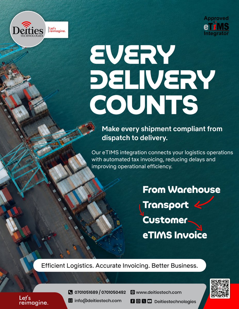 deitiestech's tweet photo. Redefine How Your Business Operates.
Connect every stage of your workflow with intelligent automation that boosts productivity, reduces delays and delivers measurable business value.
#taxcompliance 
#etims 
#deitiestechnologies https://t.co/terhgcRzsx