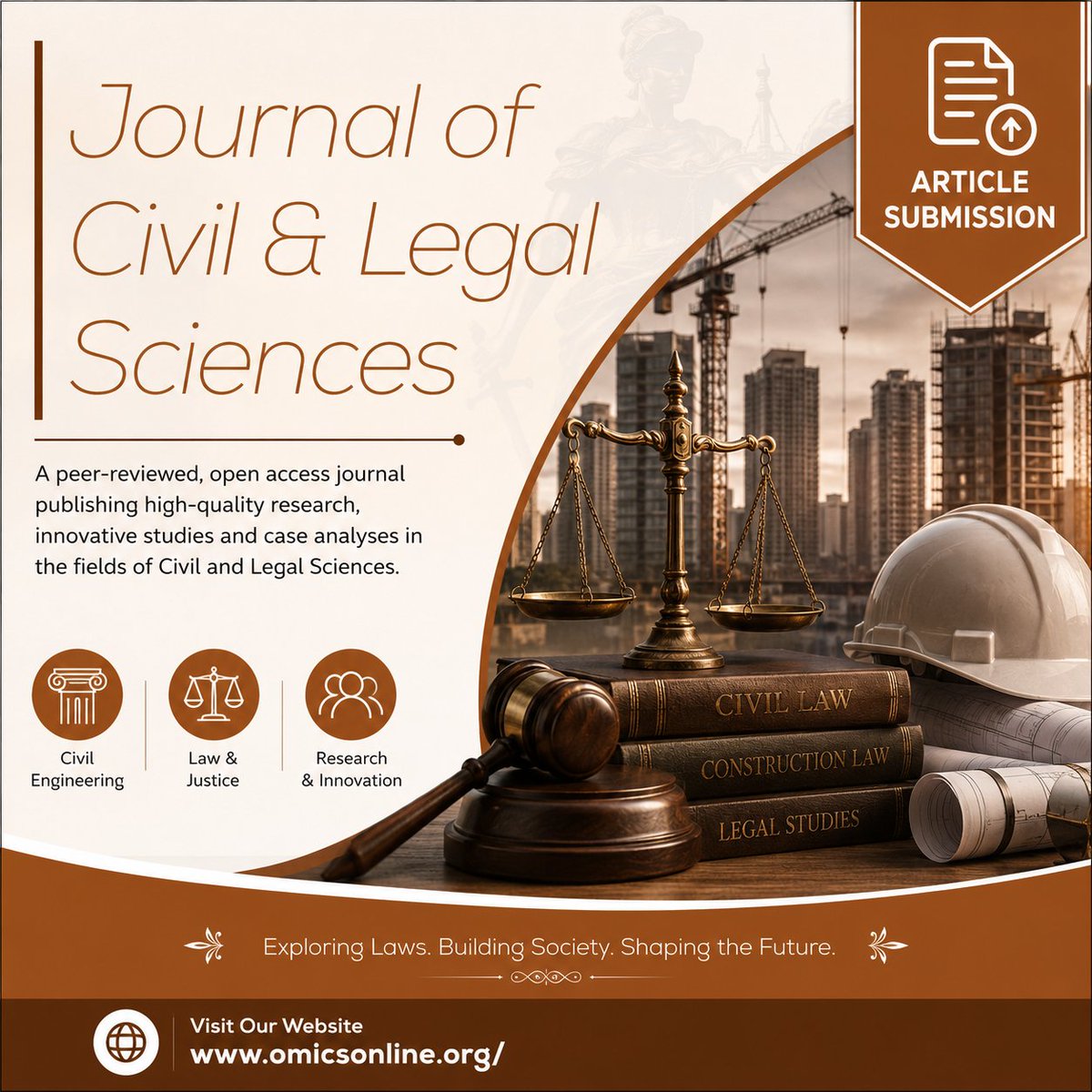 Omics_Online's tweet photo. 📢 Submit your manuscript to Journal of Civil & Legal Sciences before 20th July 2026! Publish in our upcoming issue releasing next month, increase your research #citations, expand your global #audience, and share your legal and civil science innovations worldwide. Submit today! https://t.co/f4HRm8UYNM