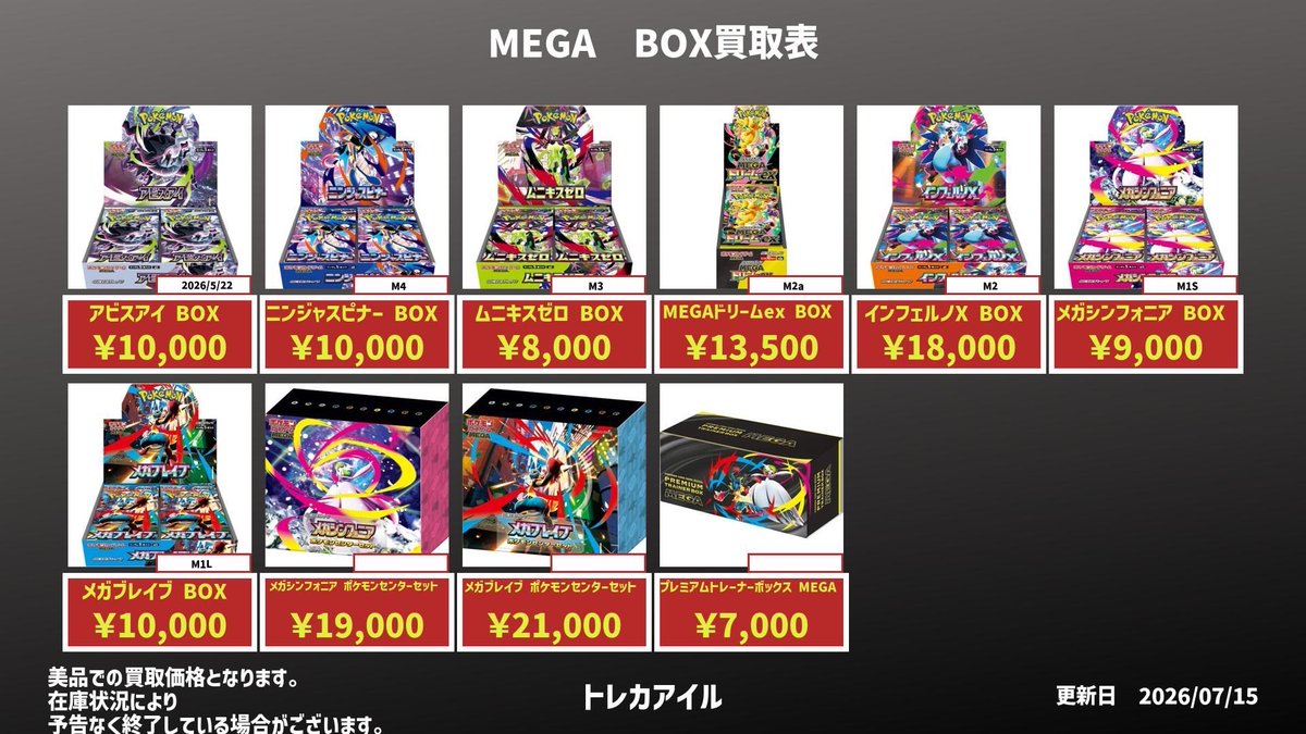 7/15買取表となります。