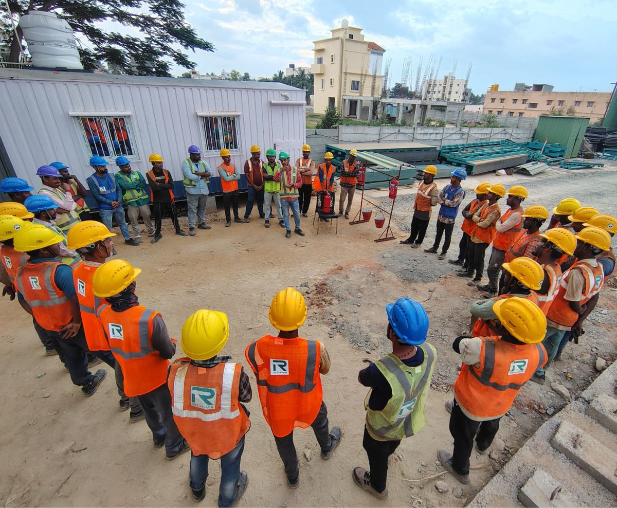KridePrm's tweet photo. 🚨 KRIDE/BSRP/C4A Awareness Training Programme

📍 Location: Huskur Casting Yard (C4A)

Topic: Fire Extinguisher Use & Emergency Response

✅To reinforce a culture of safety and preparedness, an awareness training programme on the proper use of fire extinguishers and emergency response procedures was conducted for all labourers at the RVNL–RPPL JV, K-RIDE BSRP C4A, Huskur Casting Yard.

✅The session provided hands-on guidance on the PASS technique—Pull, Aim, Squeeze, and Sweep—enabling participants to respond confidently and effectively in the event of a fire emergency. In addition, the workforce was briefed on the importance of timely emergency reporting, safe evacuation practices, designated escape routes, and assembly point procedures.

✅Such initiatives play a vital role in enhancing workplace safety, building awareness, and ensuring that every team member is equipped to act swiftly and responsibly during emergencies. Together, we remain committed to maintaining a safe and resilient work environment for all.

#SafetyFirst #WorkplaceSafety #FireSafety #EmergencyResponse #SafetyTraining #SafetyAwareness #ConstructionSafety #RailInfrastructure #RVNL #KRIDE #BSRP #SafetyCulture #ZeroHarm #SafeWorkplace #Teamwork