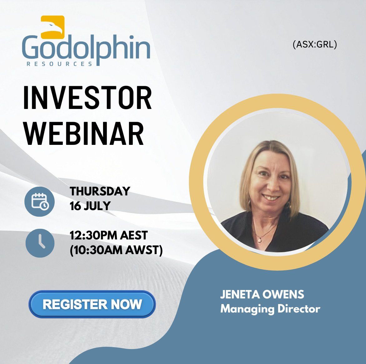 Orbit_Resources's tweet photo. Join Godolphin Resources on Thursday, 16 July at 12:30pm AEST for an investor webinar. Managing Director Jeneta Owens will provide updates on the Lewis Ponds Project, the proposed Matrix Critical Minerals IPO and $GRL 's strategic priorities. Register: https://t.co/8Olc6gDobN https://t.co/uQgBA5StbV