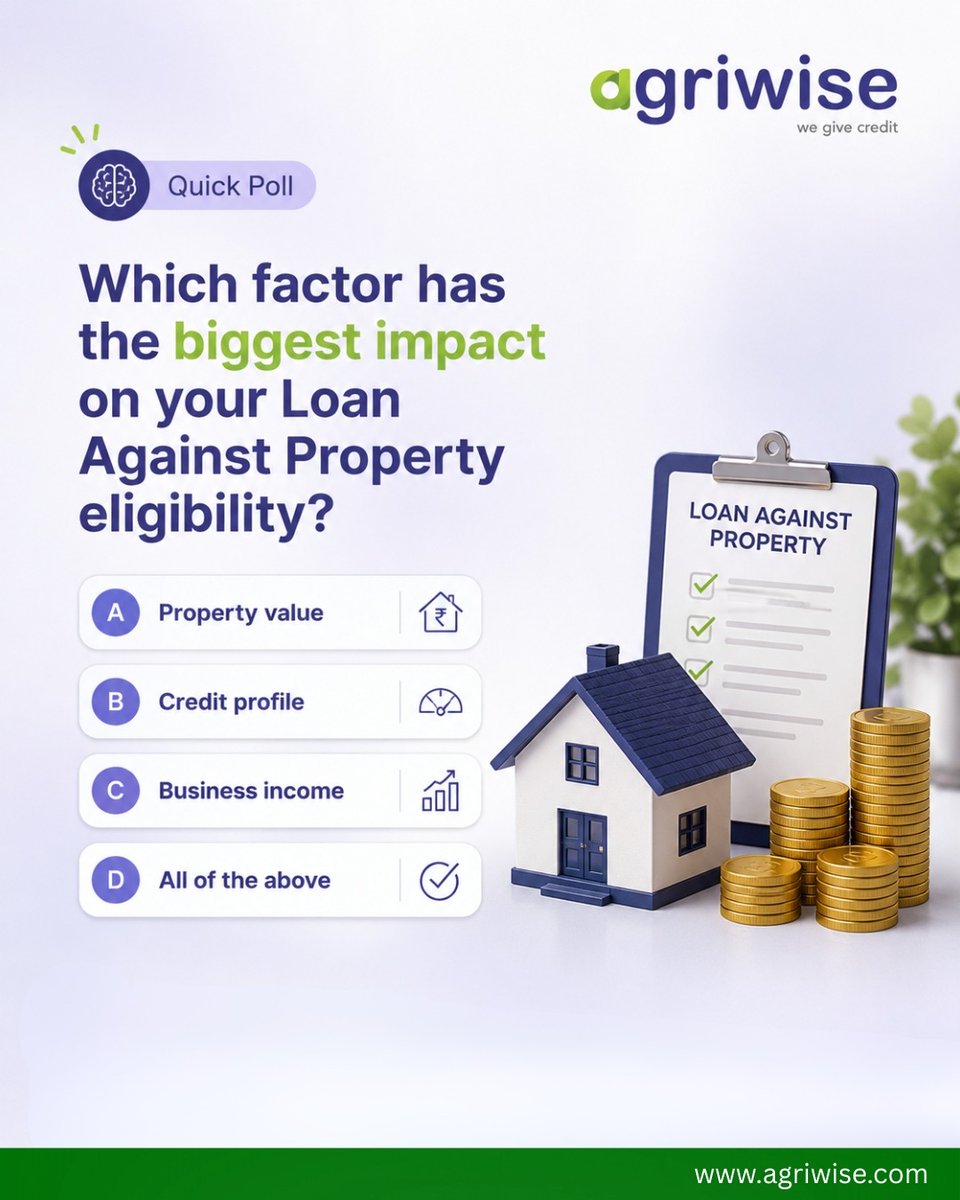 AgriWise's tweet photo. Cast your vote in the poll and tell us why you chose your answer in the comments.
Let's see how well our community knows Loan Against Property! 

#Agriwise #LoanAgainstProperty #BusinessFinance #MSME #WorkingCapital #FinancialAwareness #LinkedInPoll #BusinessGrowth #Finance https://t.co/iVtoRmYWPa