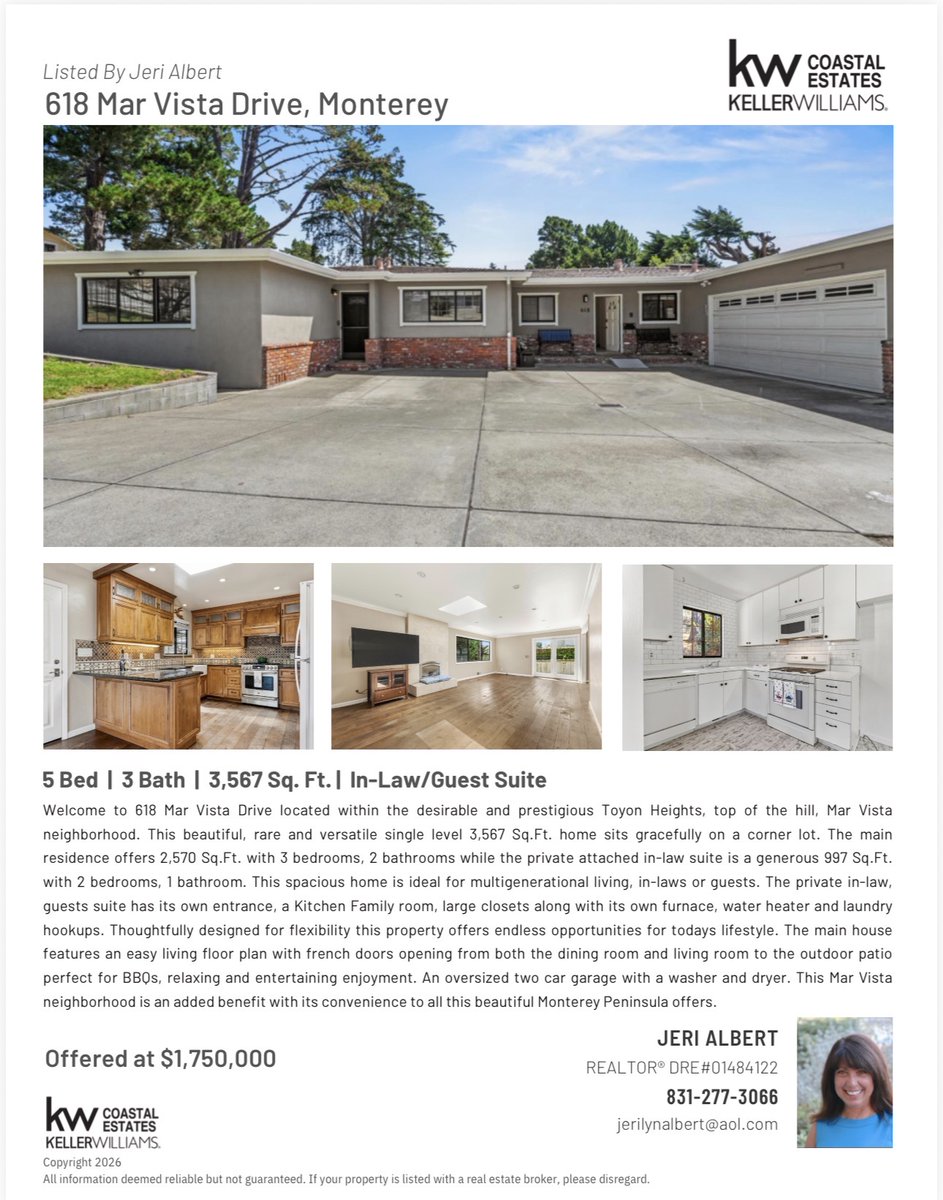 jerialbert's tweet photo. 618 Mar Vista Drive, Monterey

Rarely does a property offer this much flexibility, versatility and possibilities…  under one roof! https://t.co/UAU0i9lY2i