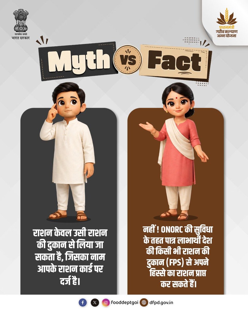 fooddeptgoi's tweet photo. सुनी-सुनाई बातों पर नहीं, सही और आधिकारिक जानकारी पर भरोसा करें।
ONORC के तहत पात्र लाभार्थी देशभर में किसी भी नज़दीकी राशन की दुकान (FPS) से अपने हिस्से का राशन प्राप्त कर सकते हैं।

#MythVsFact #ONORC #DFPD https://t.co/OctsTSw2Pw