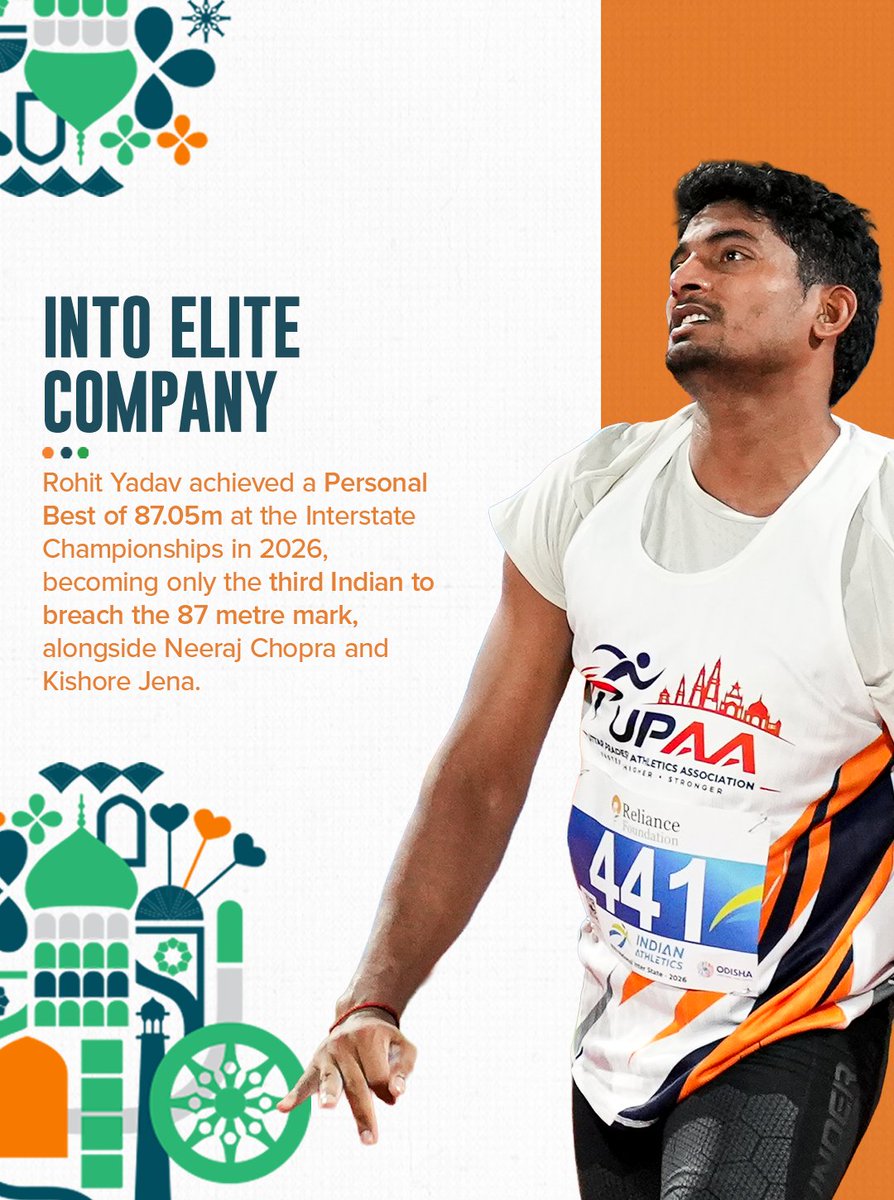 IIS_Vijayanagar's tweet photo. Power, precision, and perseverance. ๐ฏ
With consistent podium finishes and a place among India's top-ranked javelin throwers, #TeamIIS athlete Rohit Yadav is ready to make his mark on the Commonwealth Games. Swipe through to know his journey. โก๏ธ
#StatAttack #JeetegaIndia #RoadToGlasgow #CraftingVictories ๐ฎ๐ณ