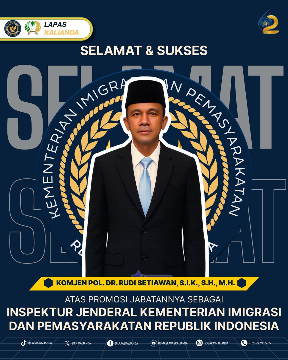 LP_Kalianda's tweet photo. Kepala Lapas Kelas IIA Kalianda beserta segenap Keluarga Besar Lapas Kelas IIA Kalianda mengucapkan selamat dan sukses kepada Komjen Pol. Dr. Rudi Setiawan, S.I.K., S.H., M.H. https://t.co/Qt8DlHLO7G