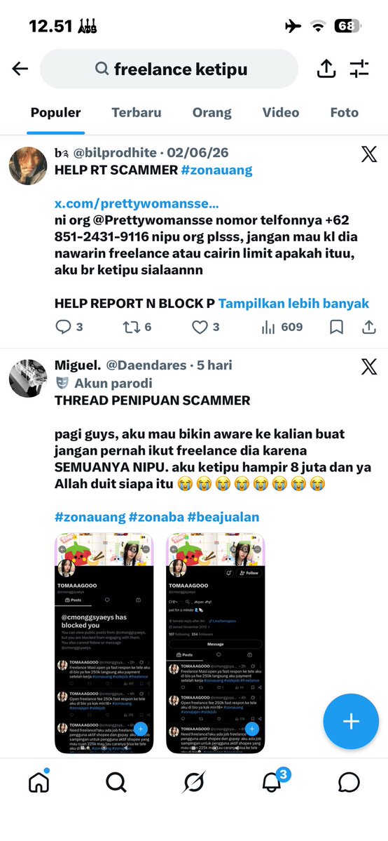 bremthing's tweet photo. STOP PERCAYA FREELANCE FREELANCE BODONG DI MANAPUN! aku udah sering banget lihat di app ini atau sebelah, ketipu puluhan juta karena ini. kemarin aku lihat ada yang ketipu sampai 26 juta 😭

ga ada loh freelance yang nyuruh kamu untuk aktifin paylater, itu tuh malah bikin kamu jadi punya hutang! 🥺 GA ADA YANG NAMANYA BISA DAPAT UANG INSTAN DARI FREELANCE dan ada juga yang ketipu jasa hapus akun tanpa pass, jasa hack whatsapp. modusnya di suruh tf, tf lagi, tf lagi dan nyuruh kamu deposit 💵 uang lagi buat balikin uang kamu.

dan jangan sampai yang udah ke tipu, ketipu lagi sama orang yang nawarin bisa bantuin! 😖😖😖 sumpah itu tuh cuman bikin kalian makin terpuruk. hati-hati ya semuanya, in this economy orang-orang bakal lakuin semua cara buat dapat uang.

yuk kita saling menjaga dan edukasi sesama 🩷
