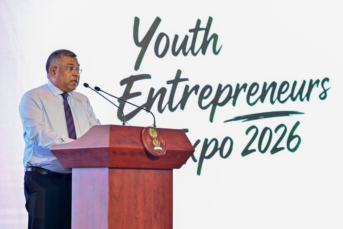 presidencymv's tweet photo. President Dr @MMuizzu attends the Youth Entrepreneurs Expo 2026, hosted by @bankofmaldives at Barceló Nasandhura.

#YouthStartups https://t.co/no3jalqsNg