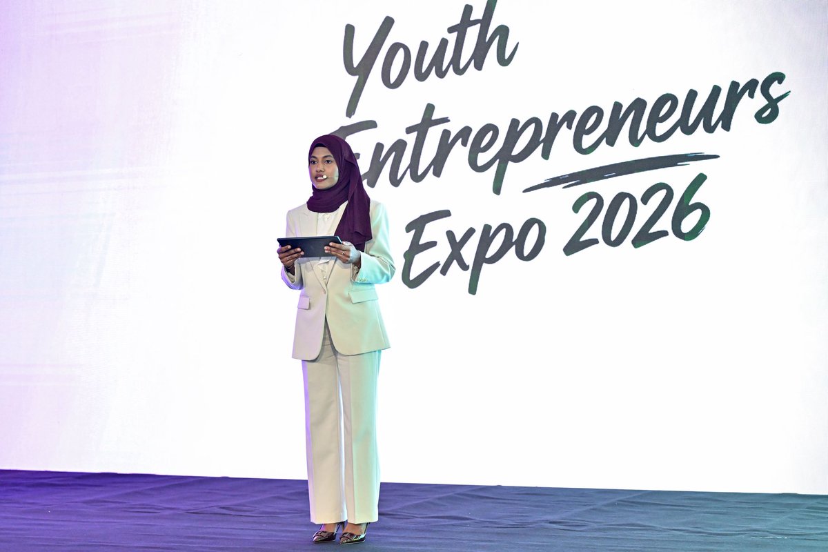 presidencymv's tweet photo. President Dr @MMuizzu attends the Youth Entrepreneurs Expo 2026, hosted by @bankofmaldives at Barceló Nasandhura.

#YouthStartups https://t.co/no3jalqsNg