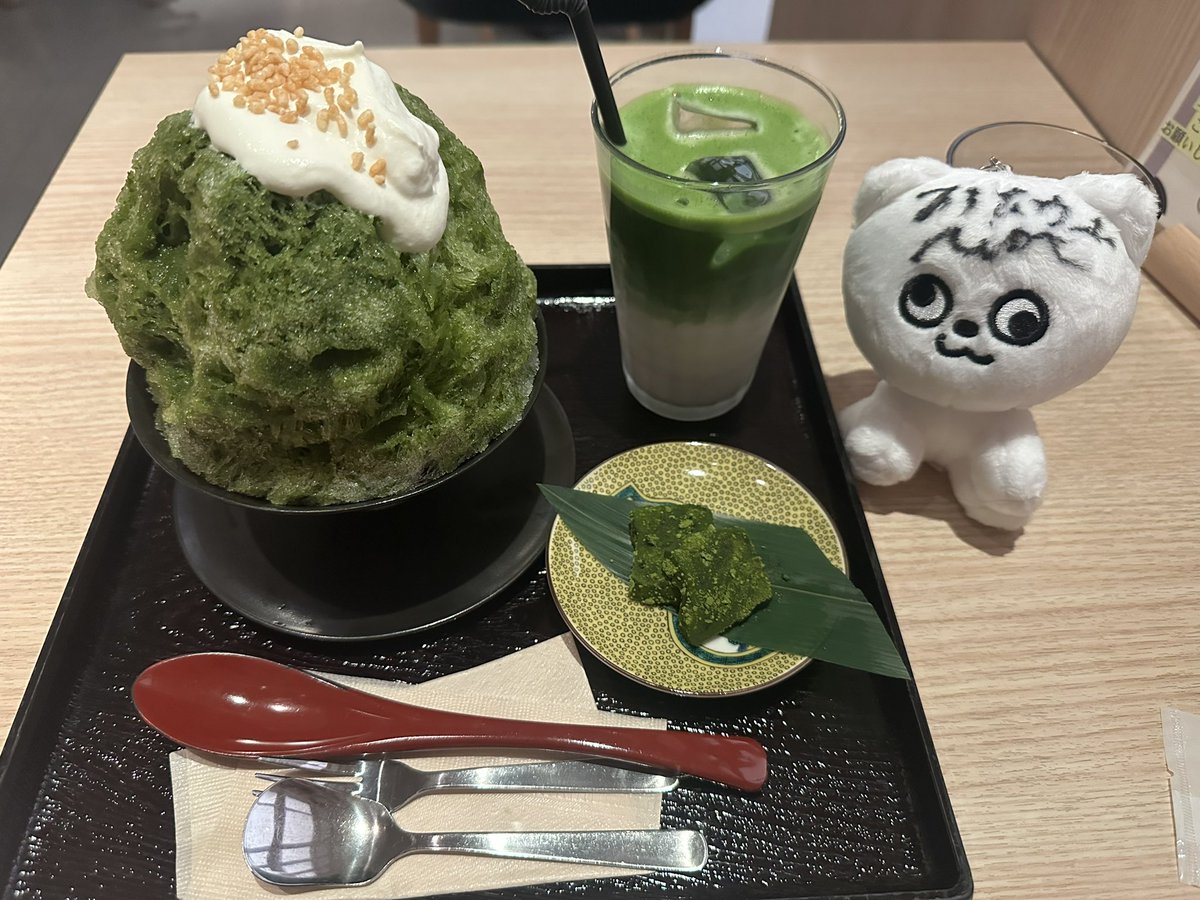 Kalicco's tweet photo. 今日博多駅でめちゃくちゃ美味しい抹茶のかき氷食べた🤤💕博多でこんな美味しいかき氷食べれるとは😍博多に来た時は是非💕
何気に今年初かき氷☺️🫶

#URIBO
#ぬい活
#抹茶カフェHACHI https://t.co/0BDtvcO0GA